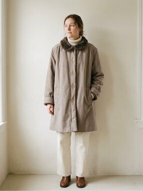 Vintage D'Allaird's Taupe Coat with Faux Fur Lining, Size 12, Made in Canada